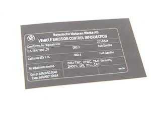 ES#1833276 - 71227599238 - E82 Exhaust Emissions Label - Details emissions information in the engine bay. - Genuine BMW - BMW