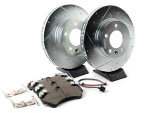 ES#3156996 - K4554 - Power Stop Z23 Evolution Sport Front Brake Kit (330mm) - A performance front axle upgrade package featuring precision cross-drilled & slotted rotors, low-dust carbon-fiber ceramic pads, and integrated electronic wear sensors. - Power Stop - Volkswagen Porsche