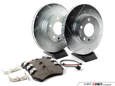 ES#3156996 - K4554 - Power Stop Z23 Evolution Sport Front Brake Kit (330mm) - A performance front axle upgrade package featuring precision cross-drilled & slotted rotors, low-dust carbon-fiber ceramic pads, and integrated electronic wear sensors. - Power Stop - Volkswagen Porsche