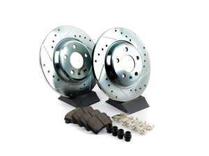 ES#3157083 - K4745 - Power Stop Z23 Evolution Sport Rear Brake Kit (300mm) - A performance rear axle upgrade package featuring precision cross-drilled & slotted rotors and low-dust carbon-fiber ceramic pads. - Power Stop - Audi