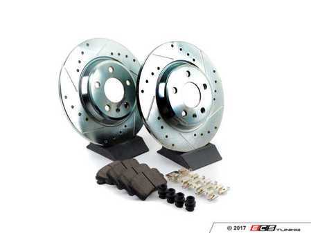 ES#3157083 - K4745 - Power Stop Z23 Evolution Sport Rear Brake Kit (300mm) - A performance rear axle upgrade package featuring precision cross-drilled & slotted rotors and low-dust carbon-fiber ceramic pads. - Power Stop - Audi