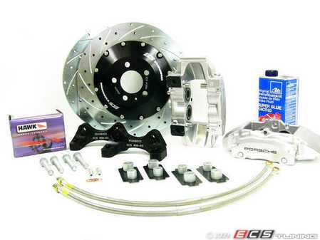 ES#1182 - MK4S2V2BBK-SXS - Big Brake Kit - Silver Caliper - (KIT IS NO LONGER AVAILABLE) - Includes four piston Porsche Boxster caliper, caliper carrier, pads, sensors, floating zinc coated rotors, exact-fit stainless steel lines, and hardware - ECS - 