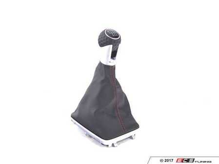 ES#2736900 - 5GM711113DCBR - Shift Knob with Boot - Leather shift knob with black leatherette boot and red stitching - Genuine Volkswagen Audi - Volkswagen
