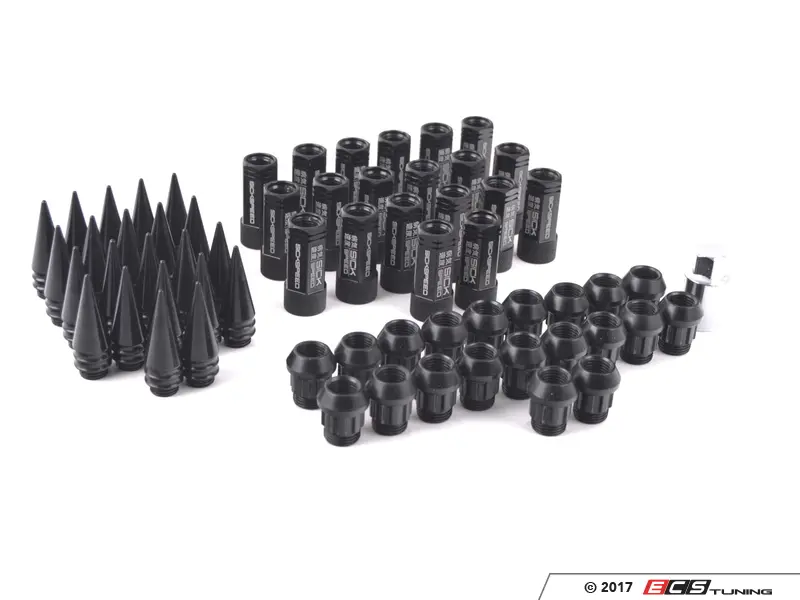 SICKSPEED 20pc Black Spiked Steel Extended Lug Nuts – 14x1.5, 5 1/2 Long, 3pc Design – Key Included