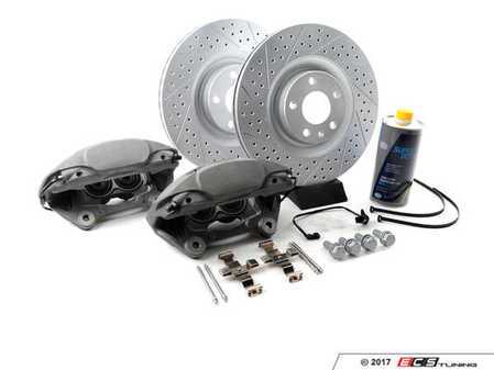 ES#2953877 - 014366ECS02KT2 -  Front Big Brake Kit - Stage 3 - Cross Drilled & Slotted Rotors (345x30) - (NO LONGER AVAILABLE) - Upgrade your brake system to the 4-piston Brembo Q5 calipers. Includes ECS GEOMET brake rotors. - ECS - 