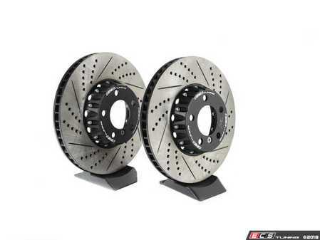 ES#3493171 - 014586ecsKT - 2-Piece Lightweight Front Brake Rotors - Pair (340x30) - Direct bolt-on cross-drilled and slotted replacement offering a 3.5lbs weight savings per rotor for improved braking, handling, and ride quality! - ECS - BMW
