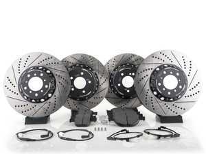 ES#3524518 - 004383ecs02aKT2 - Performance Front & Rear Brake Service Kit - Featuring Front and rear ECS 2-piece semi-floating cross drilled and slotted rotors and Hawk HPS pads - Assembled By ECS - BMW