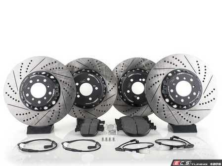 ES#3524518 - 004383ecs02aKT2 - Performance Front & Rear Brake Service Kit - Featuring Front and rear ECS 2-piece semi-floating cross drilled and slotted rotors and Hawk HPS pads - Assembled By ECS - BMW