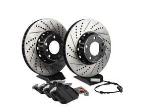ES#3536418 - 014586ecsKT1 - Performance Front Brake Service Kit - 340x30mm - Direct bolt-on 2pc cross-drilled and slotted replacement offering a 3.5lbs weight savings per rotor and ECS EP24 Enthusiast Performance pads for improved braking, handling, and ride quality! - Assembled By ECS - BMW