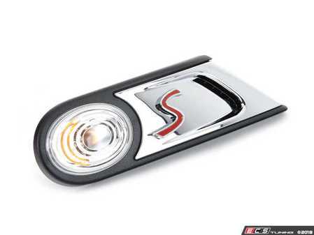 ES#2139016 - 63137268882 - Side Turn Signal & Grille "S" - White - Right Post LCI  - Chrome insert with red S on side and surround, has clear lens - Genuine MINI - MINI