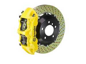 ES#4164610 - 1N1.9055A5 - Brembo GT Front Big Brake Kit - 2 Piece Drilled Rotors (380x34) - Featuring yellow 6 piston calipers, stainless brake lines and Brembo Sport brake pads - Brembo - Audi Volkswagen