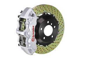ES#4164608 - 1N1.9055A3 - Brembo GT Front Big Brake Kit - 2 Piece Drilled Rotors (380x34) - Featuring silver 6 piston calipers, stainless brake lines and Brembo Sport brake pads - Brembo - Audi Volkswagen