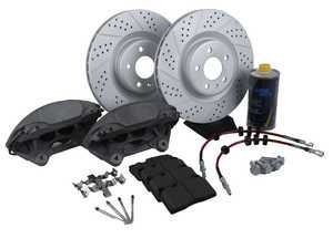 ES#2730472 - 8R0615107EKT2 -  Front Big Brake Kit - Stage 2 - Dimpled & Slotted Rotors (345x30) - (NO LONGER AVAILABLE) - Upgrade your brake system to the 4-piston Brembo Q5 calipers. Features ECS GEOMET brake rotors - With StopTech Posi Quiet Pads - ECS - 