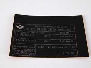 ES#207447 - 71222758020 - Exhaust Emissions Label Sticker - Priced Each - Replace your worn or lost sticker - Genuine MINI - MINI