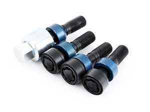 ES#3669096 - 00004460283 - Extended-Length Locking Wheel Bolt Set - Black - Thatcham style - 52mm shaft (37mm length under seat) - Genuine Porsche - Porsche