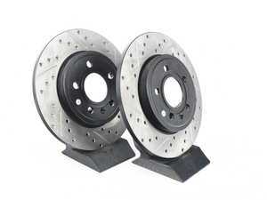 ES#3236215 - 127.33097lKT - Rear Drilled & Slotted Brake Rotors - Pair (288x12) - Upgrade to a slotted / cross-drilled rotor for improved braking - StopTech - Audi