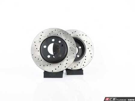 ES#2771726 - 341198048294KT15 - Performance Front Brake Service Kit - Featuring ECS V5 Slotted/Drilled rotors and ECS EP24 Enthusiast Performance pads - Assembled By ECS - MINI