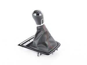 ES#2786363 - 5C7711113CCBR - Shift knob - with boot - Black leather with red stitching and aluminum trim - Genuine Volkswagen Audi - Volkswagen