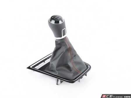 ES#2786363 - 5C7711113CCBR - Shift knob - with boot - Black leather with red stitching and aluminum trim - Genuine Volkswagen Audi - Volkswagen