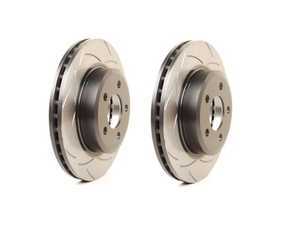 ES#4819298 - dba3285sKT - DBA Rear T2 Slotted Brake Rotor Pair 11.02" (280x10) - Street Series Bi-Symmetrical curve slot rotors with painted hubs and veins - DBA - MINI