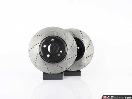 ES#3236226 - 128.33123lKT - Front Cross Drilled Brake Rotors - Pair (320x30) - Upgrade to a cross-drilled rotor for improved braking - StopTech - Audi