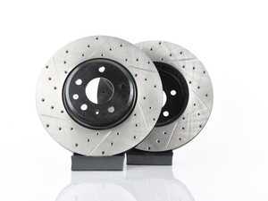 ES#3236224 - 127.33123lKT - Front Drilled & Slotted Brake Rotors - Pair (320x30) - Upgrade to a slotted / cross-drilled rotor for improved braking - StopTech - Audi