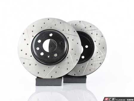 ES#3236224 - 127.33123lKT - Front Drilled & Slotted Brake Rotors - Pair (320x30) - Upgrade to a slotted / cross-drilled rotor for improved braking - StopTech - Audi