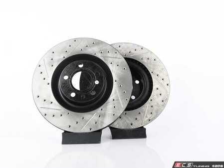 ES#3240947 - 127.33087Lkt - Front Drilled & Slotted Brake Rotors - Pair - (345x30) - Upgrade to a slotted / cross-drilled rotor for improved braking - StopTech - Audi