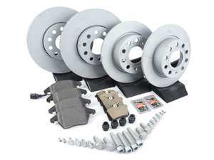 ES#2966668 - 5C0615301AKT8 - Front & Rear Brake Service Kit (288x25/253x10) - Featuring Zimmermann coated rotors and ECS DD23 Daily Driver ceramic pads - Assembled By ECS - Volkswagen