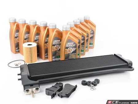 ES#3568788 - 17222282499KT - S85 Engine Oil Cooler Replacement Kit - For the enthusiast that seeks a proper repair. Includes a new original equipment oil cooler, mounting hardware, and Castrol oil service kit. - Assembled By ECS - BMW