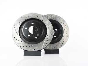ES#3538299 - 025997ECS0637KT - Rear V4 Cross Drilled & Slotted Brake Rotors - Pair (330x22) - (NO LONGER AVAILABLE) - Precision manufactured and featuring an electrostatic rust-inhibiting coating - ECS - 