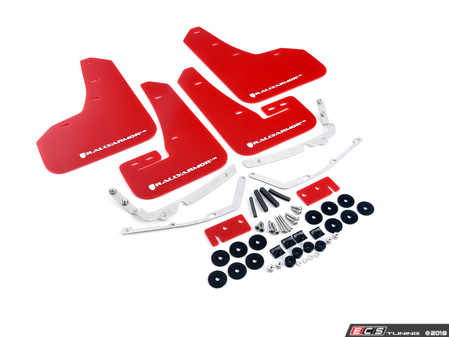 ES#3129667 - MF37URRDWH - Mud Flap Kit - Red With White Logo  - Durable, polyurethane mud flaps - Rally Armor - Volkswagen