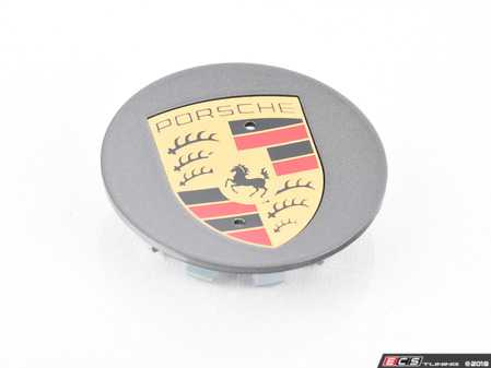 ES#3252642 - 00004460604 - Round Concave With Full Color Porsche Crest Center Cap - Priced Each - Beautiful OEM crested cap - 4 required - Genuine Porsche - Porsche