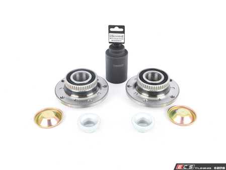 ES#3603419 - 31222229501KT2 - Front Wheel Hub/Bearing Assembly kit - Includes left and right bearing, nuts, dust caps and Schwaben 46mm socket for ease of installation - Assembled By ECS - BMW