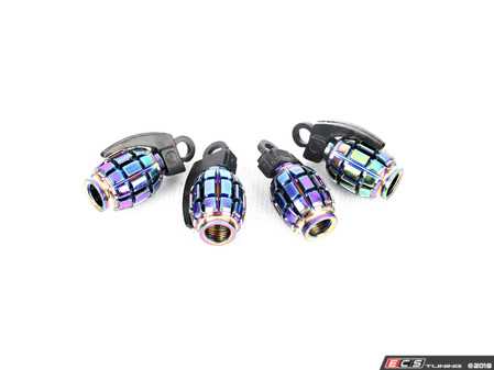ES#3170852 - 4PCNEOVSGRENADE - Grenade Valve Stem Caps - Neo Chrome  - Lightweight anodized spike valve stem caps measuring 1.57" high - Sickspeed - BMW Volkswagen