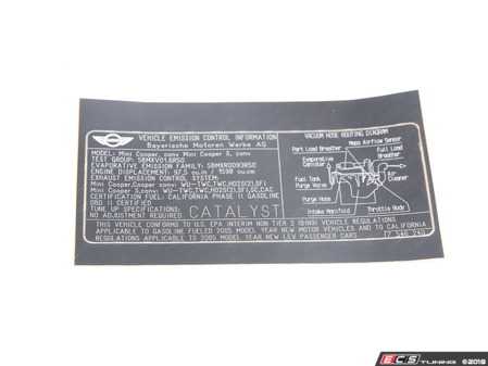 ES#185073 - 71227546240 - EMISSIONS LABEL - Genuine MINI - MINI