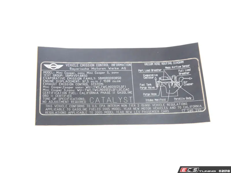 Richamaroページ Genuine MINI - 71227546240 - EMISSIONS LABEL (71-22-7-546-240)