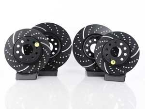 ES#2725392 - MKVPRFBRKHAKKT - Performance Front & Rear Brake Service Kit (312x25/272x10) - Featuring EBC cross dimpled and slotted rotors and ECS EP24 "Enthusiast Performance" brake pads. - Assembled By ECS - Volkswagen