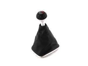 ES#5656 - 1J0711113CQRHS - Shift Knob With Boot - 20th Anniversary Edition - (NO LONGER AVAILABLE) - Black leather and aluminum golf ball shift knob and black leatherette boot with silver stitching and aluminum trim ring for 6-speed manual - Genuine Volkswagen Audi - 