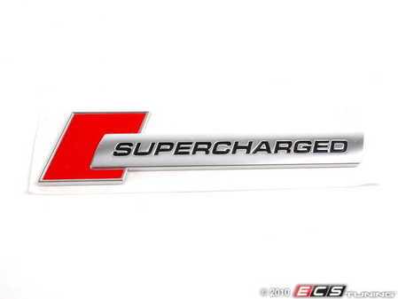 ES#2093828 - 4F0853601A2ZZ - "Supercharged" Badge - Red/Chrome - Priced Each - Display your forced induction engine in brilliant Audi red - Genuine Volkswagen Audi - Audi