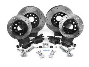 ES#3536718 - 025997ECS0232KT - Performance Front & Rear Brake Service Kit (312x25/260x12) - Featuring ECS V5 cross drilled and slotted rotors and ECS EP24 Enthusiast Performance pads - Assembled By ECS - Volkswagen