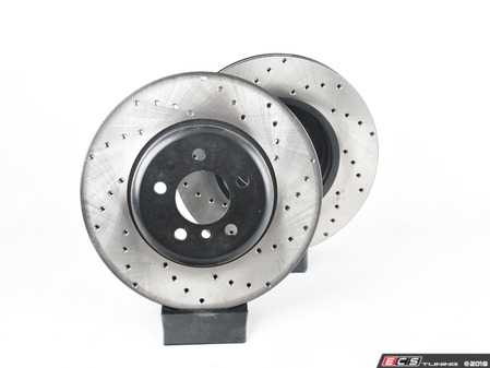 ES#3191261 - 34116775277CDKT - Cross-Drilled Brake Rotors - Front - This design removes performance robbing outgas and material dust caused by braking - StopTech - BMW