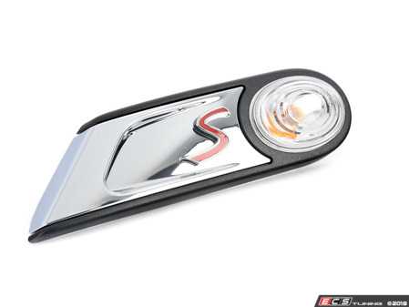 ES#2139015 - 63137268881 - Side Turn Signal & Grille "S" - White - Left Post LCI  - Chrome insert with red S on side and surround, has clear lens - Genuine MINI - MINI