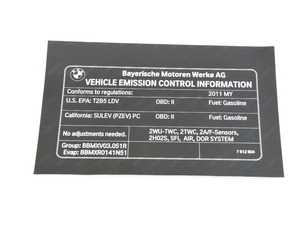 ES#1906908 - 71227612804 - LABEL  EXHAUST EMISS - Genuine BMW - BMW