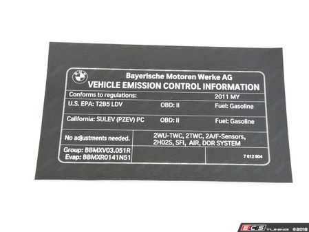ES#1906908 - 71227612804 - LABEL  EXHAUST EMISS - Genuine BMW - BMW