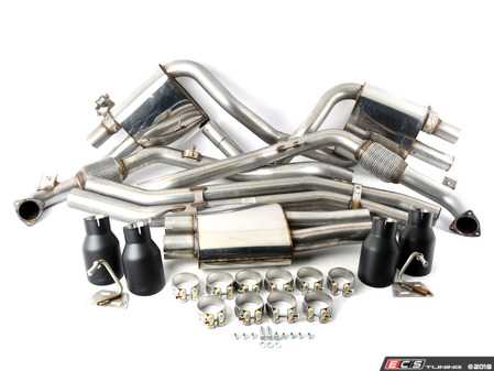 ES#3499447 - SSXAU707 - Cat-Back Exhaust System - Resonated With Valves - 2.50" stainless steel with quad GT-100 Cerakote black tips - Milltek Sport - Audi