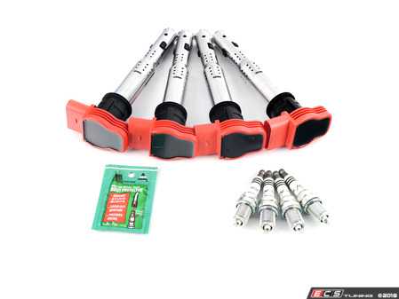 ES#3647278 - bkr7eixktKT - Ignition Service Kit - Includes four Original Equipment red coil packs and four NGK iridium spark plugs (BKR7EIX - Factory heat range) - Assembled By ECS - Audi Volkswagen