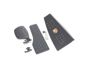 ES#2840368 - P716259DBLACK - 3 Piece Pedal Set - Rubber Grip - Black - Throttle, Brake, and Dead Pedal that accepts OEM Dome Decal Crest - Rennline - Porsche