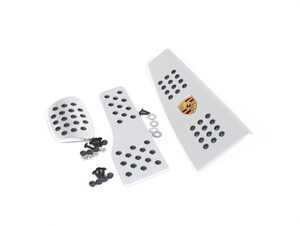 ES#2840367 - P716259CSILVER - 3 Piece Pedal Set - Rubber Grip - Silver - Throttle, Brake, and Dead Pedal that accepts OEM 30.5mm Wide Cast Crest - Rennline - Porsche