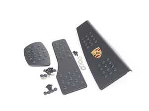 ES#2840366 - P716259CBLACK - 3 Piece Pedal Set - Rubber Grip - Black - Throttle, Brake, and Dead Pedal that accepts OEM 30.5mm Wide Cast Crest - Rennline - Porsche